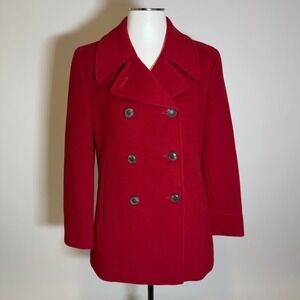 Calvin Klein Wool Cashmere Peacoat Winter Coat Red Double Breasted Womens Size 8